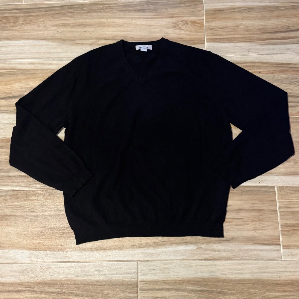 Stafford Executive Mens XL Black 100% Cashmere V-Neck Long Sleeve Sweater